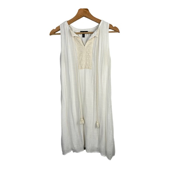 Cloth & People Womens Boho Crochet Gauzy Cream Embroidered Mini Dress Size M - Picture 1 of 10